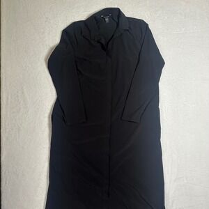 Athleta Black Long Sleeve Button Down Shirt Dress Medium Midi Travel Athleisure